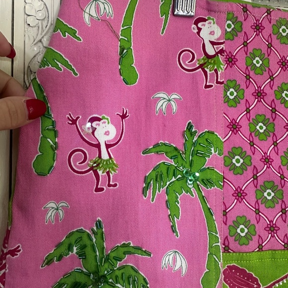 Vtg Pink & Green Fairy Core Preppy Patchwork Beaded Sequin Knee Length Skirt - Picture 4 of 9